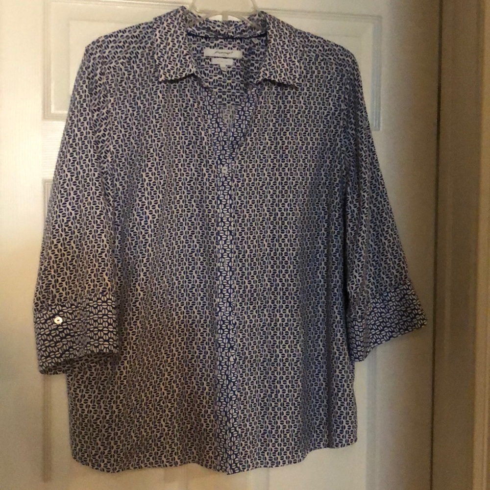 Blue and White Blouse